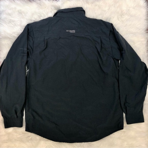 Columbia Titanium Dark Blue Long Sleeve Shirt Vented Back Nylon Button Down - Picture 10 of 13